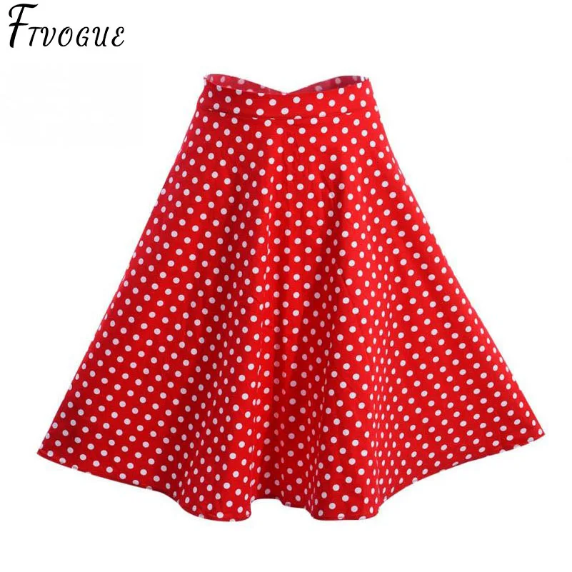 

2018 Women Polka Dot Skirts High Waist Sexy Pinup 50S 60S Vintage Rockabilly Skirt Skater Midi Skirt faldas mujer Plus Size