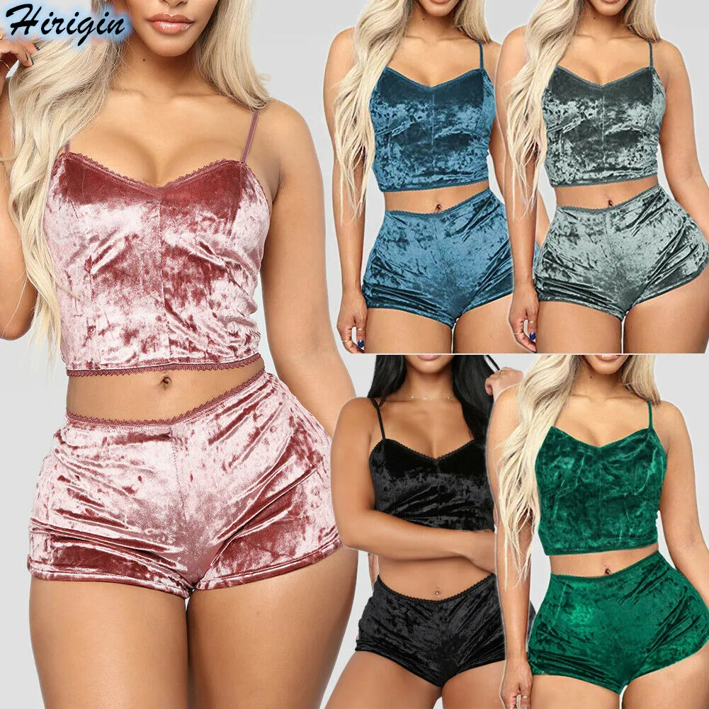 2 Piece Set Women 2019 New Summer Women Sexy Velvet Sleepwear Set Sleeveless V-Neck Short Tops+Elastic High Waist Shorts
2 Piece Set Women 2019 New Summer Women Sexy Velvet Sleepwear Set Sleeveless V-Neck Short Tops+Elastic High Waist Shorts
