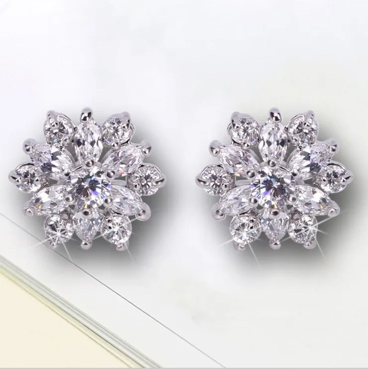 2021 NEW SALE Snowflake 925 silver stud earrings Crystals From Austrian European Fashion Jewelry for Women Female Wedding Party | Украшения