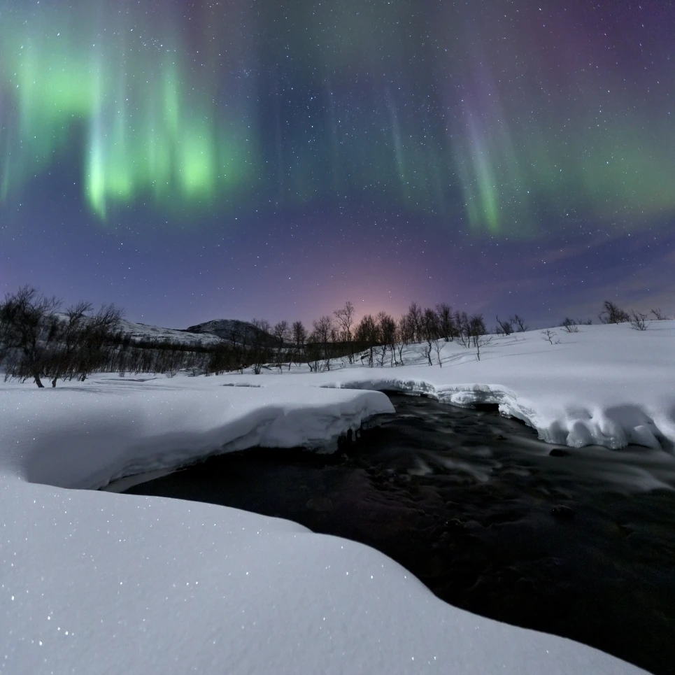 Aurora Borealis over Blafjellelva RIver in Troms County Norway Poster Print (27 x 28)