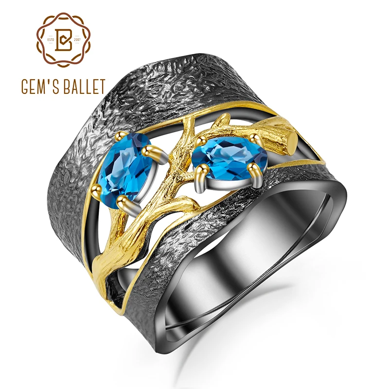 GEM'S BALLET Original Handmade Petal Floral 925 Sterling Silver Rings Natural London Blue Topaz Gemstones Ring for Women Wedding
GEM'S BALLET Original Handmade Petal Floral 925 Sterling Silver Rings Natural London Blue Topaz Gemstones Ring for Women Wedding