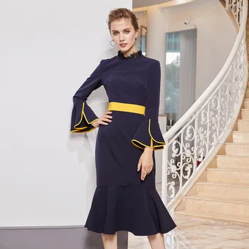 Elegant Dress Women Spring Autumn Fashion Patchwork High waist Flare Sleeve Slim Party Office Lady Sexy Mermaid Dress Midi
Elegant Dress Women Spring Autumn Fashion Patchwork High waist Flare Sleeve Slim Party Office Lady Sexy Mermaid Dress Midi