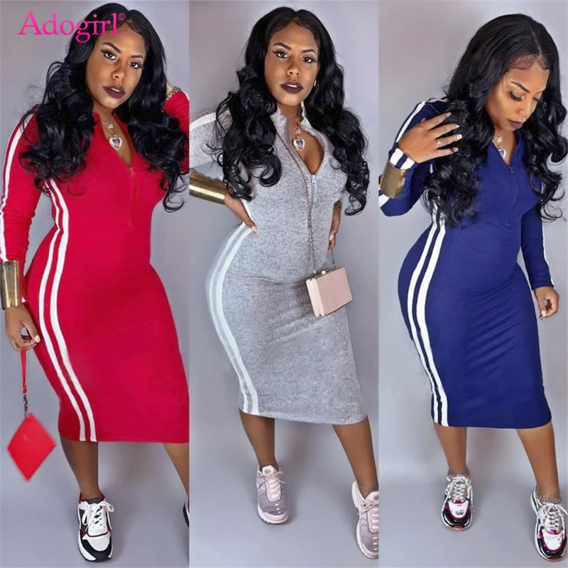 Adogirl Side Stripe Zipper V Neck Casual Bandage Dress Long Sleeve Sheath Bodycon Midi Club Party Dress Women Fashion Outfits
Adogirl Side Stripe Zipper V Neck Casual Bandage Dress Long Sleeve Sheath Bodycon Midi Club Party Dress Women Fashion Outfits