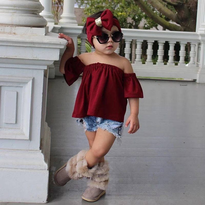 2018Girls Clothing Set Baby Girl Clothes Summer Fashion One Shoulder Shirts+Ripped Jeans+Headband 3Pcs/sets Girls Outfits BB301
2018Girls Clothing Set Baby Girl Clothes Summer Fashion One Shoulder Shirts+Ripped Jeans+Headband 3Pcs/sets Girls Outfits BB301