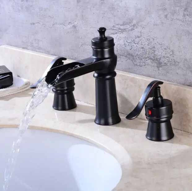 America style black finished bathroom widespread 8' cross handle sink faucet basin mixer tap three holes waterfall basin faucet
America style black finished bathroom widespread 8' cross handle sink faucet basin mixer tap three holes waterfall basin faucet