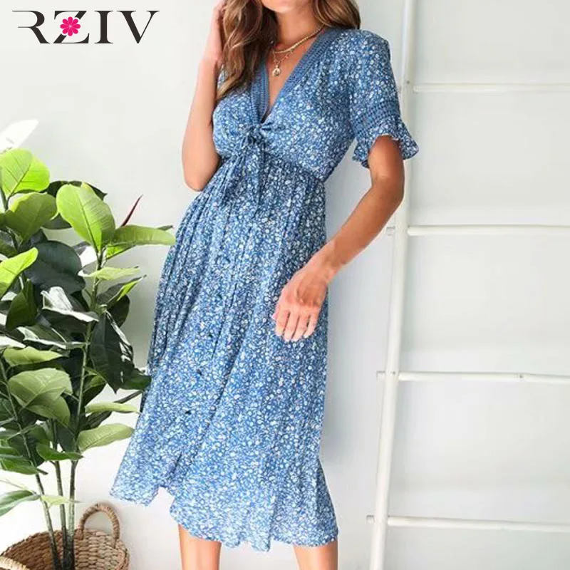 RZIV Women casual summer dress flower print short sleeve V even decorative bow dress
RZIV Women casual summer dress flower print short sleeve V even decorative bow dress