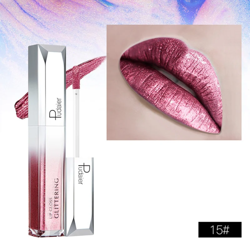 

Pudaier Diamond Pearl Lip Gloss Good Texture Glaze Long-lasting Waterproof Lip Tint Shine Metallic Lipgloss Professional Makeup