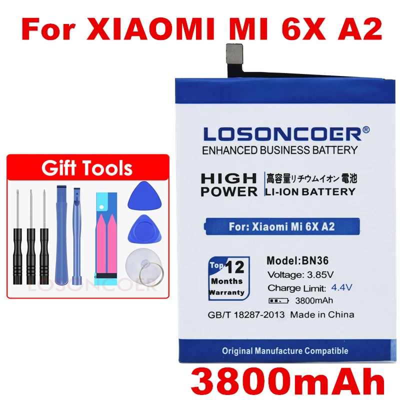LOSONCOER 3800mAh BN36 Batteries For Xiaomi Mi A2 MiA2 Mi 6X Mi6X Mobile Phone Battery+Tracking Number
LOSONCOER 3800mAh BN36 Batteries For Xiaomi Mi A2 MiA2 Mi 6X Mi6X Mobile Phone Battery+Tracking Number