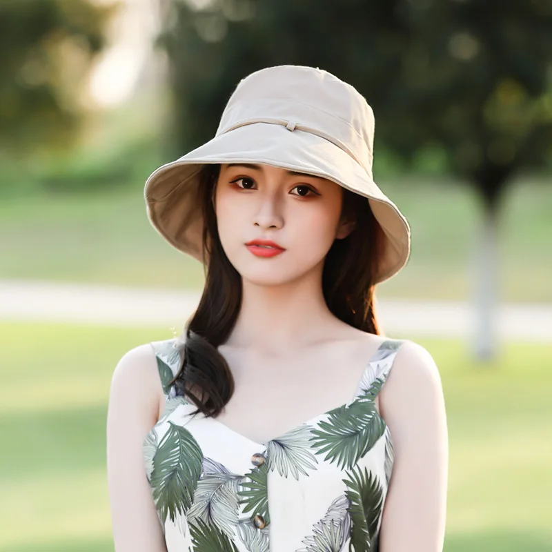 

New Ladies Sunscreen Fisherman Hat Beach Sunshade Basin Bucket Hats Anti-ultraviolet Bowknot Folding Women Fashion Cap H6837