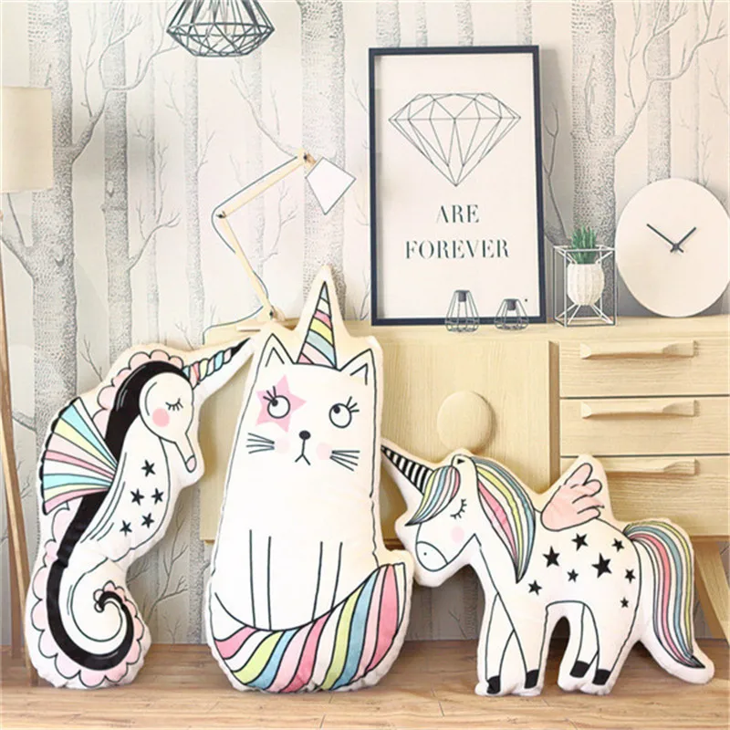 2018 New Color Unicorn Seahorse Kitty Cat Dolls Cute Cartoon Rainbow Horse Animals Soft Stuffed Pillow Cushion Baby Kids Toys (1)