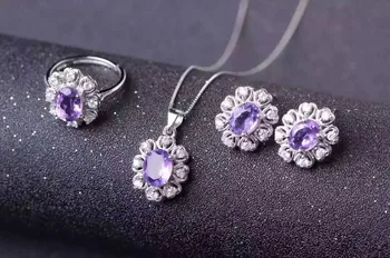 Fidelity Natural 7*9mm purple crystal s925 sterling silver fine jewelry sets women natural gemstone earrings ring Pendant
Fidelity Natural 7*9mm purple crystal s925 sterling silver fine jewelry sets women natural gemstone earrings ring Pendant