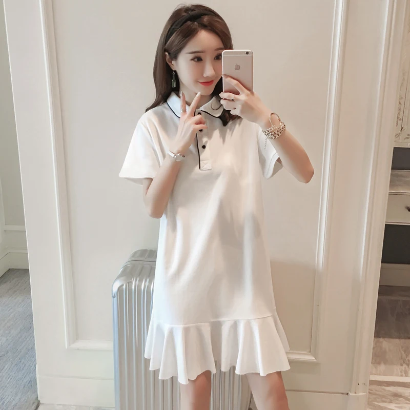 Summer long POLO collar short-sleeve cotton Women T-shirt Pleated Dress Plus Size S-5XL female student Casual shirt top spring
Summer long POLO collar short-sleeve cotton Women T-shirt Pleated Dress Plus Size S-5XL female student Casual shirt top spring