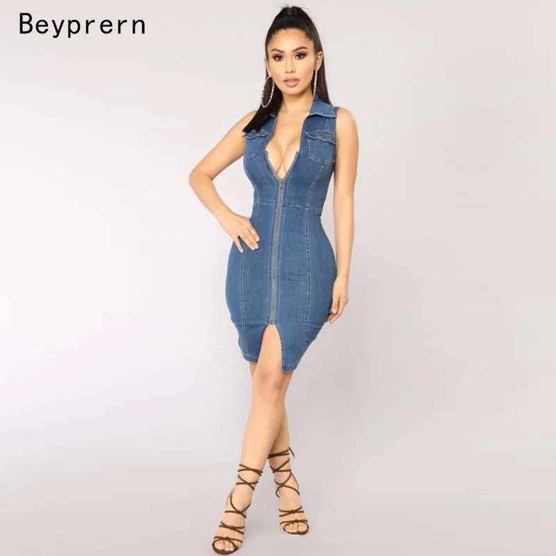 Beyprern High Street Sleeveless Turn-Down Collar Denim Dress Women Sexy Zipper Front Sheath Vintage Blue Jeans Vestido Club Wear
Beyprern High Street Sleeveless Turn-Down Collar Denim Dress Women Sexy Zipper Front Sheath Vintage Blue Jeans Vestido Club Wear
