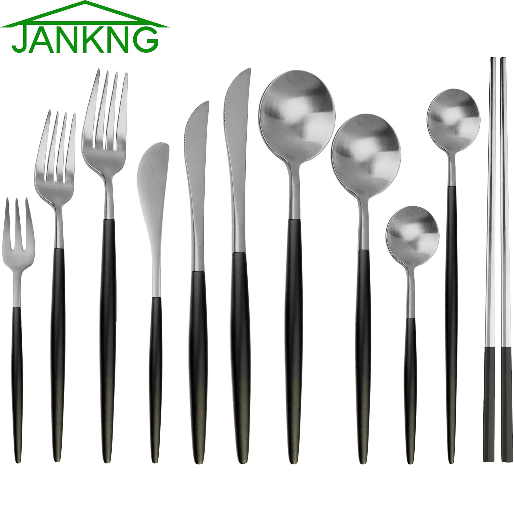 Black Silver Cutlery Set 18/10 Stainless Steel Dinnerware Set Steak Knife Fork Chopsticks Teaspoon Party Kitchen Food Tableware
Black Silver Cutlery Set 18/10 Stainless Steel Dinnerware Set Steak Knife Fork Chopsticks Teaspoon Party Kitchen Food Tableware