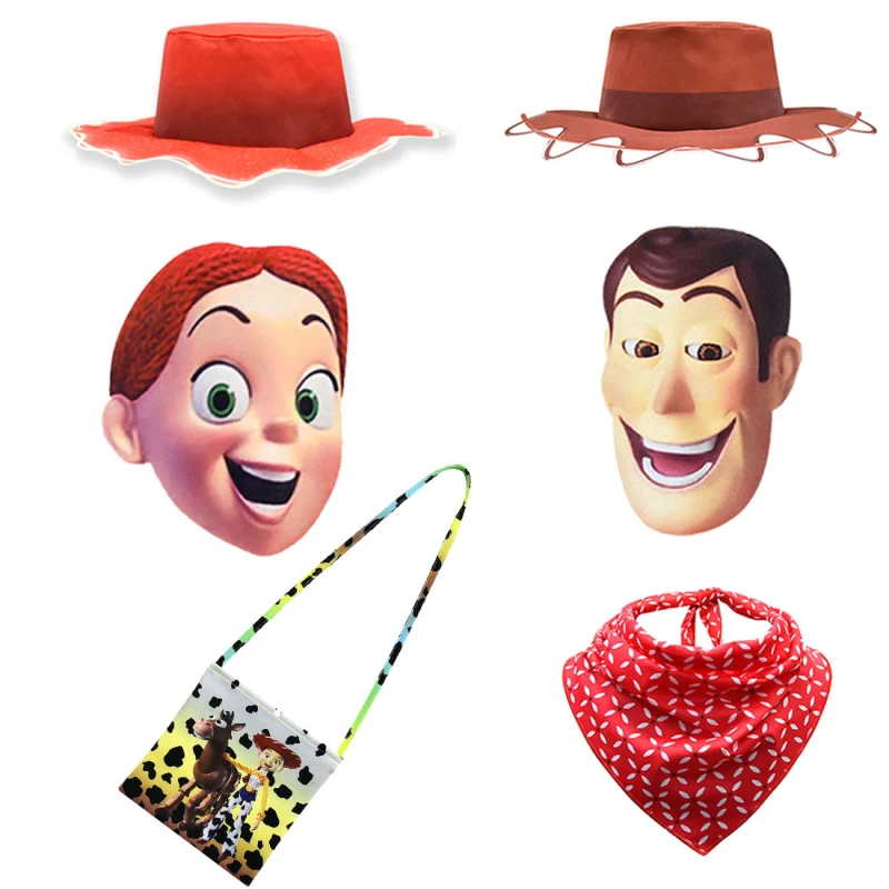 Movie TS4 Woody Jessie Cosplay Mask Hat Cap Scarf Bag Children Birthday Halloween Party Gift Action Toy Girls Boys Toy
Movie TS4 Woody Jessie Cosplay Mask Hat Cap Scarf Bag Children Birthday Halloween Party Gift Action Toy Girls Boys Toy
