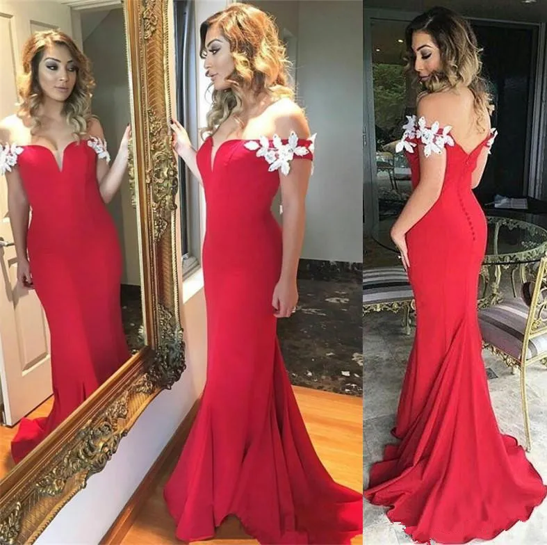 Vestido Де Фиеста 2017 Сексуальная С Плеча Красный Русалка Вечерние Платья с Белым