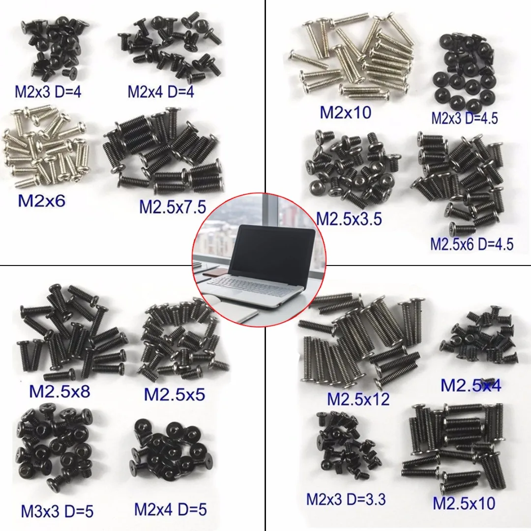 320Pcs/Set Laptop Computer Notebook Screws Kit Assemble Fastening Flat Head Black Repair Case for IBM Dell Lenovo Samsung