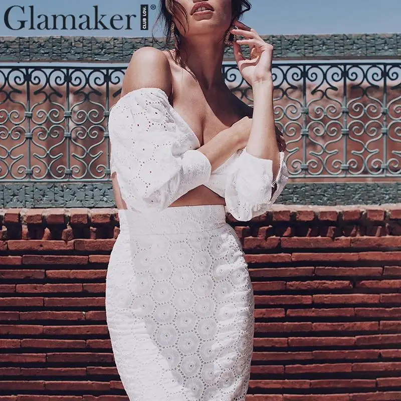 Glamaker Off shoulder white lace dress Women two piece suit elegant bodycon midi dress Party club long sleeve female sexy dress
Glamaker Off shoulder white lace dress Women two piece suit elegant bodycon midi dress Party club long sleeve female sexy dress
