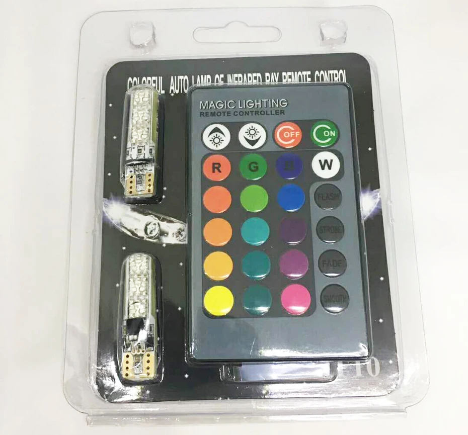 RGB T10 W5W Led Car Clearance Lights 5050 6 SMD RGB T10 LED 194 168 Bulb Remote Width Interior Lighting Source Car Styling (12)
