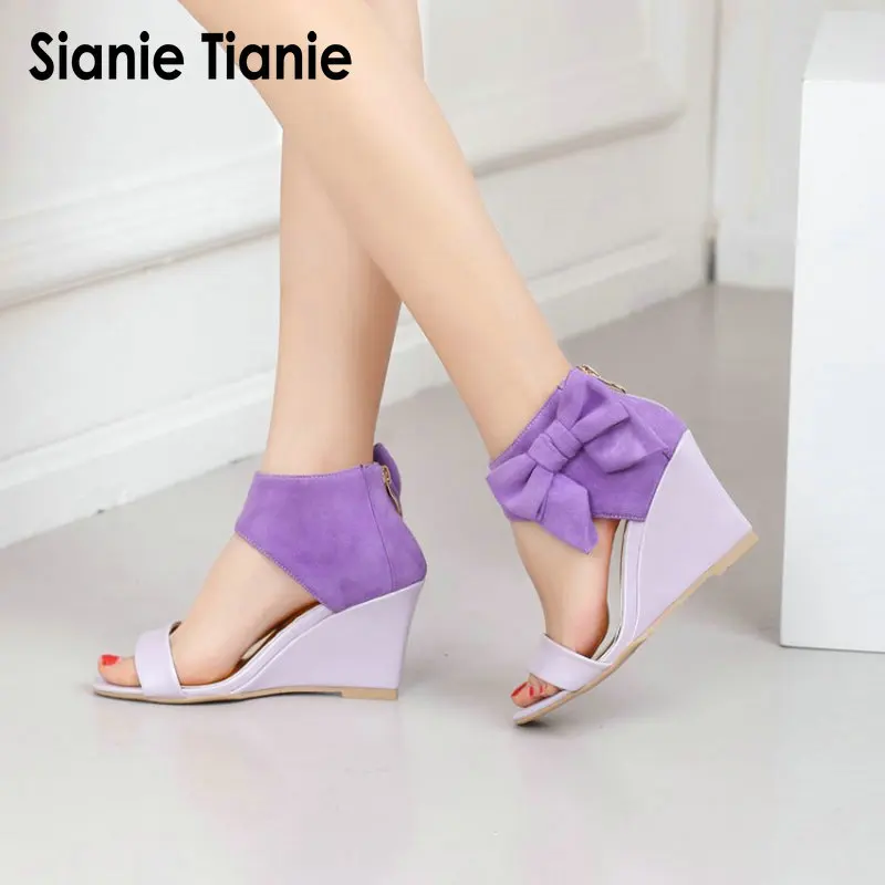 Sianie Tianie summer open toe back zip purple pink woman platform wedges high heel shoes gladiator sandals women with big bowtie
Sianie Tianie summer open toe back zip purple pink woman platform wedges high heel shoes gladiator sandals women with big bowtie
