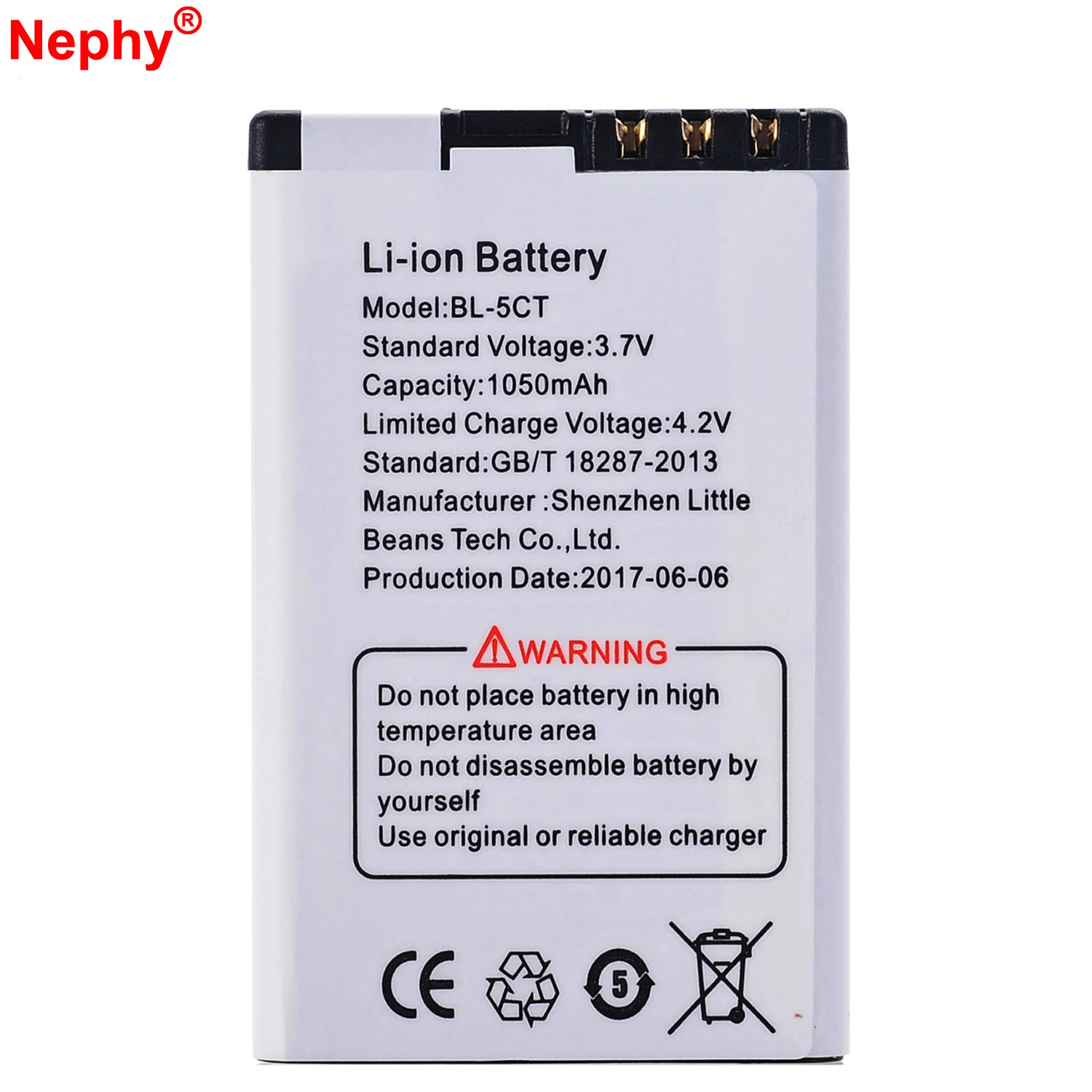 New Original Nephy Battery BL-5CT For NOKIA 6303i 6303C 6750 C5 C5-00 C5-02 C5-00i C6-01 C6-02 1050mAh 3.7v Cell Phone Batteries
New Original Nephy Battery BL-5CT For NOKIA 6303i 6303C 6750 C5 C5-00 C5-02 C5-00i C6-01 C6-02 1050mAh 3.7v Cell Phone Batteries