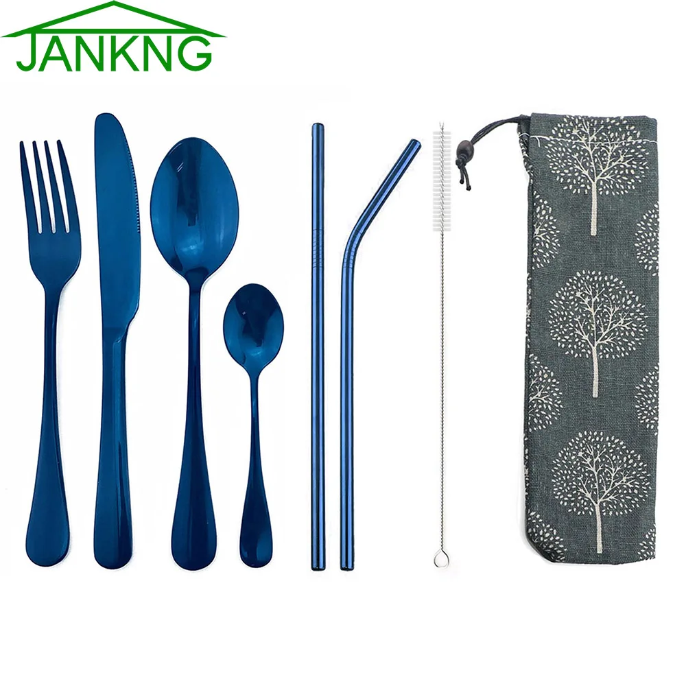 JANKNG Portable Mirror Blue Dinnerware Set 304 Stainless Steel Tableware With Bag Reusable Travel Utensils Set Straw Dinner Set
JANKNG Portable Mirror Blue Dinnerware Set 304 Stainless Steel Tableware With Bag Reusable Travel Utensils Set Straw Dinner Set
