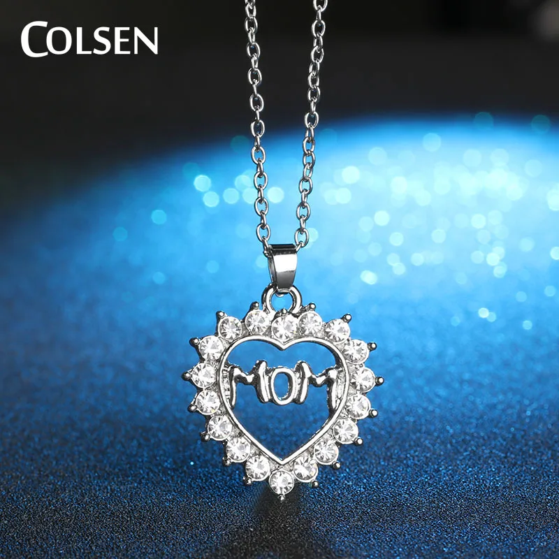 Image COLSEN Family Heart Pendant Necklace 2017 pendant  Thanksgiving Gift for mom Brand custom alloy Female personality jewelry woman