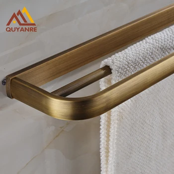 Wall Mounted Towel Racks Antique Brass and Black Bathroom Accessories Solid Brass Towel Shelf Classic