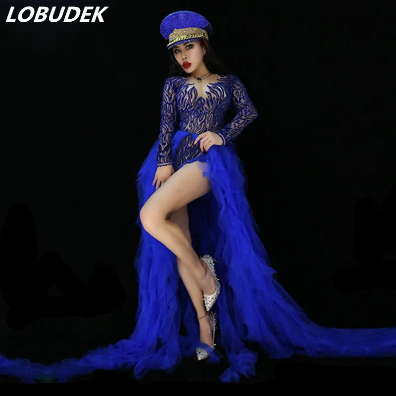 Blue Black Sequins Trailing Dress Women Nightclub Singer Performance Stage Wear Party Show Prom Catwalk Dance Outfit Mesh Dress
Blue Black Sequins Trailing Dress Women Nightclub Singer Performance Stage Wear Party Show Prom Catwalk Dance Outfit Mesh Dress
