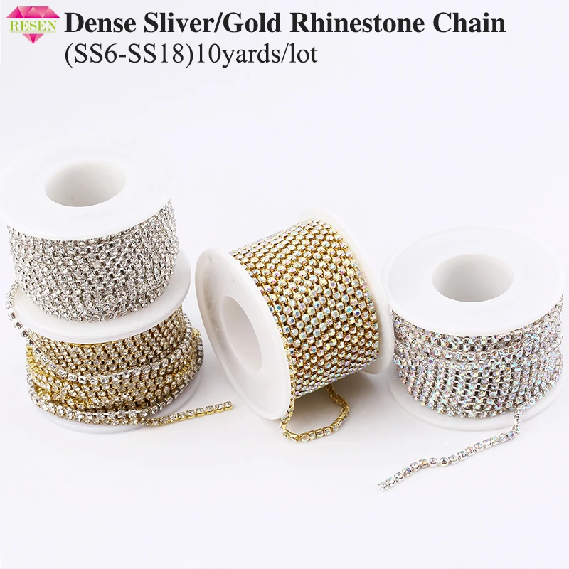 RESEN SS6-SS18 Silver/Gold Base Clear Crystal Dense Rhinestone Chain Crystal Apparel Sewing Glass Rhinestone Cup Chain CrystalAB
RESEN SS6-SS18 Silver/Gold Base Clear Crystal Dense Rhinestone Chain Crystal Apparel Sewing Glass Rhinestone Cup Chain CrystalAB