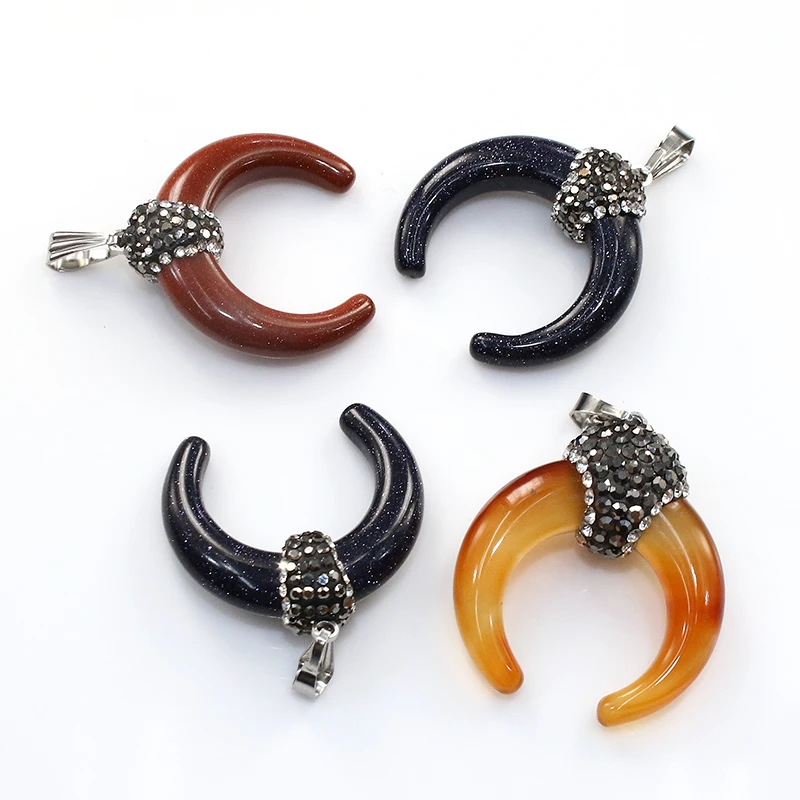 New Designs Natural Stones Pendants Moon Shaped Horn Pendant Jewelry Rhinestone Quartz Tiger Eye Aventurine Opal Quartz Pendant
New Designs Natural Stones Pendants Moon Shaped Horn Pendant Jewelry Rhinestone Quartz Tiger Eye Aventurine Opal Quartz Pendant