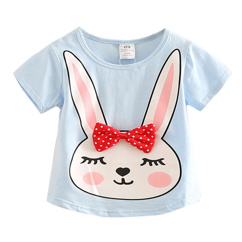 

Baby Rabbit Print T-shirt 2019 Summer New Girl Outfit Short Sleeve Coat Round Collar Fashion Children Clothing Kids Clothes