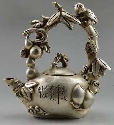 8"Chinese fengshui Silver leaf leaf peach cucurbit bamboo Wine Tea Pot Flagon wedding copper Decoration real Brass
8"Chinese fengshui Silver leaf leaf peach cucurbit bamboo Wine Tea Pot Flagon wedding copper Decoration real Brass