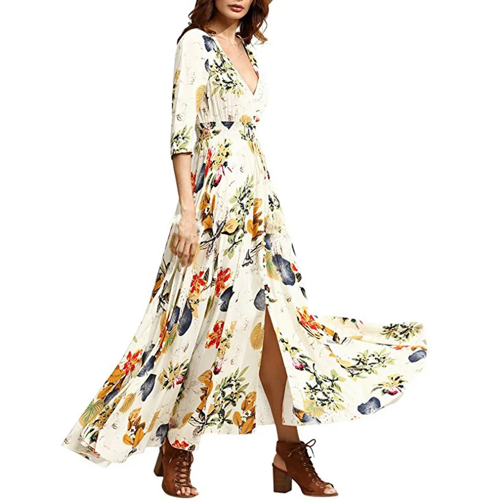 New 2019 Women Bohemian Floral Maxi Dress Summer Beach Casual Long Sundress Ethnic Cotton Linen Long Sleeve V-Neck Dress
New 2019 Women Bohemian Floral Maxi Dress Summer Beach Casual Long Sundress Ethnic Cotton Linen Long Sleeve V-Neck Dress