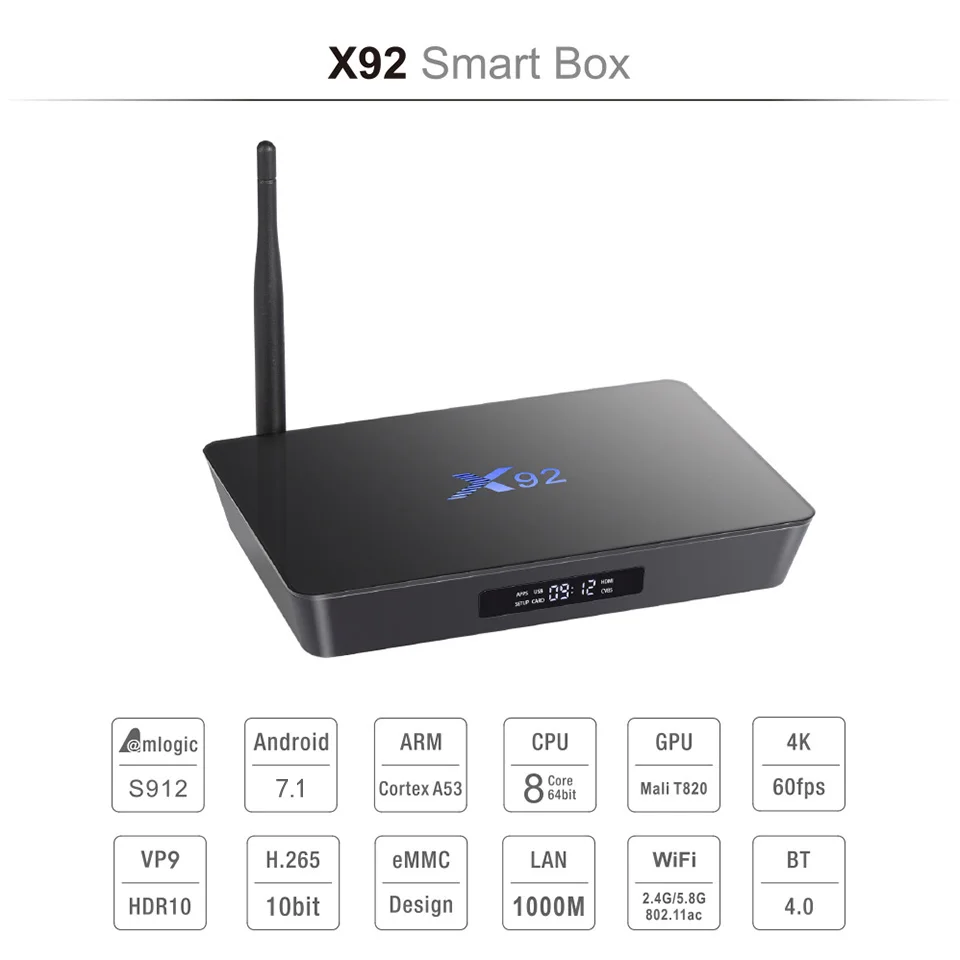 

X92 Android 7.1 TV Box 2GB/3GB 16GB/32GB Amlogic S912 Octa Core KD16.1 2.4/5Ghz Wifi 4K BT4.0 Smart Media player Set top box
