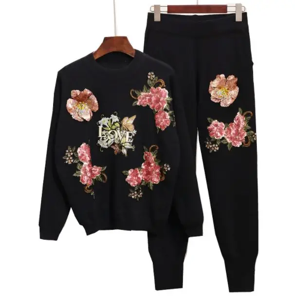 New 3D Rose Sequin Flower Emblishment sweater suit female winter new and leisure pants Haren two piece suit for Europe tracksuit
New 3D Rose Sequin Flower Emblishment sweater suit female winter new and leisure pants Haren two piece suit for Europe tracksuit