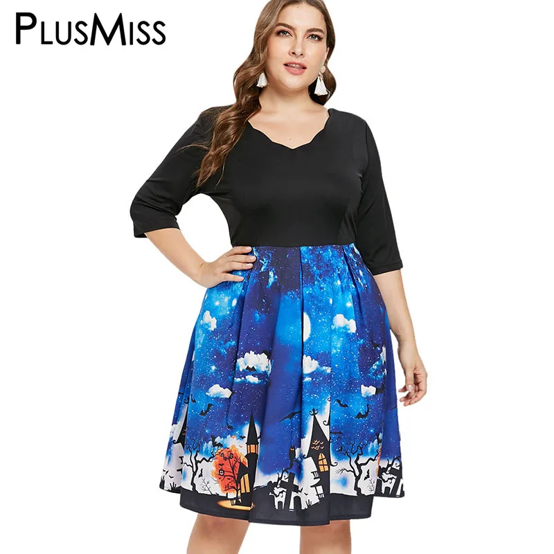 PlusMiss Plus Size 5XL-L Halloween Printed Dress Women Big Size Vintage Retro 50s Fit and Flare Knee Length Party Dresses Ladies
PlusMiss Plus Size 5XL-L Halloween Printed Dress Women Big Size Vintage Retro 50s Fit and Flare Knee Length Party Dresses Ladies