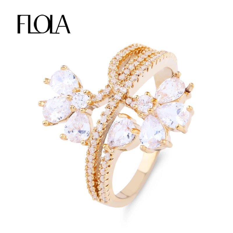 FLOLA Top Quality Luxury Full-Zircon Double Flower Pave Ring Gold Daisy Leaf Brilliant Finger Ring Jewelry Wedding Band rigf05 
FLOLA Top Quality Luxury Full-Zircon Double Flower Pave Ring Gold Daisy Leaf Brilliant Finger Ring Jewelry Wedding Band rigf05