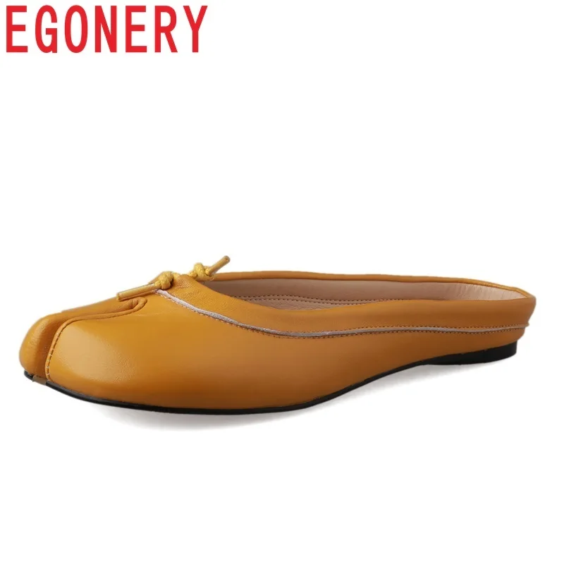 

EGONERY shoes woman 2019 summer newest concise casual shallow high quality genuine leather outside flat with four colors shoes