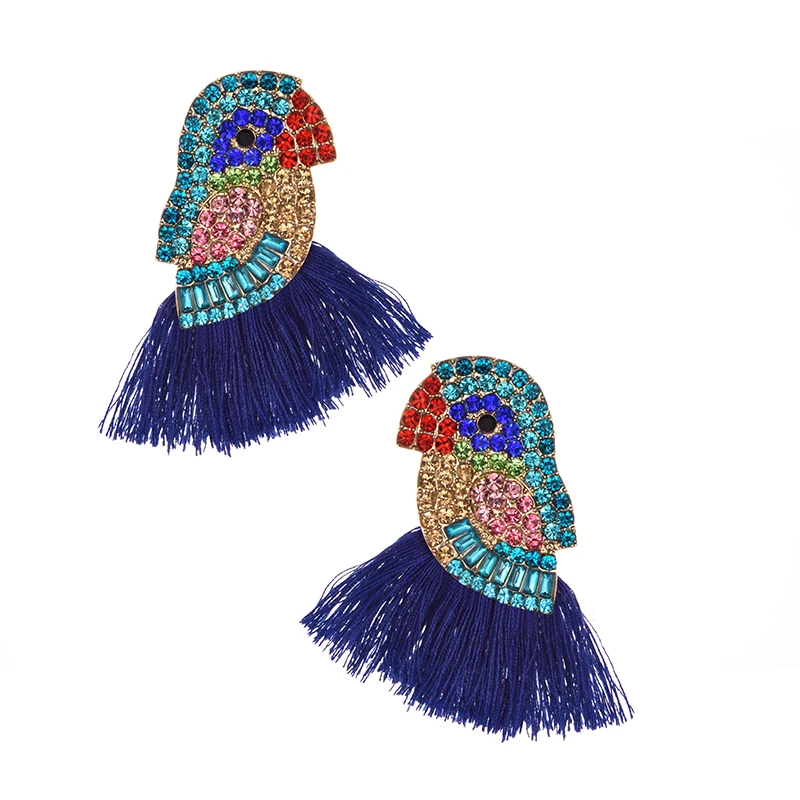 Богемные серьги гвоздики ручной работы с кристаллами в виде птиц женские
