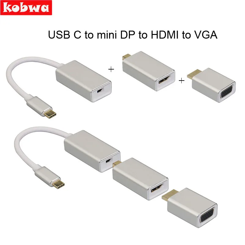 

All in 1 Usb C 3.1 Type C To Mini Displayport Dp Adapter Support 4k Male To Female Hdtv Converter Cable VGA HDMI for Macbook Pro