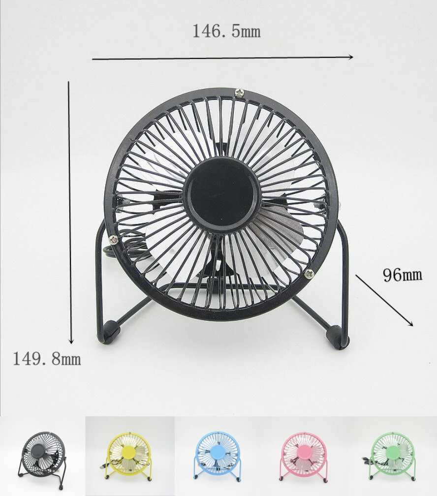 Fan Silent Wrought Iron USB Cable Desktop Personal Mini Metal Shell 8 Inch 360 Degree Rotating Fan High Compatibility Natural Wind Fan Color : Black