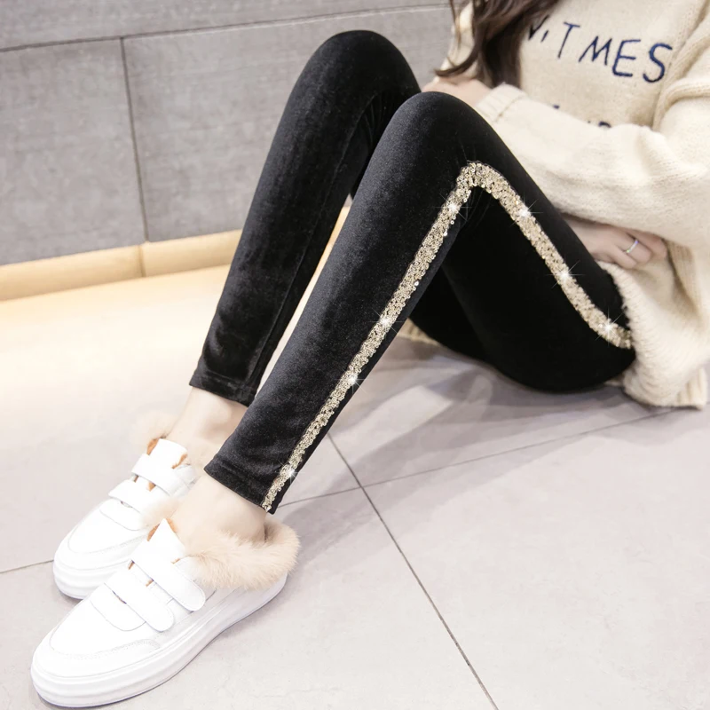 Side Sequin Black Trousers Women Spring Winter High Waist Legging Plus Velvet Inside Girls Student All-match Leggings
Side Sequin Black Trousers Women Spring Winter High Waist Legging Plus Velvet Inside Girls Student All-match Leggings