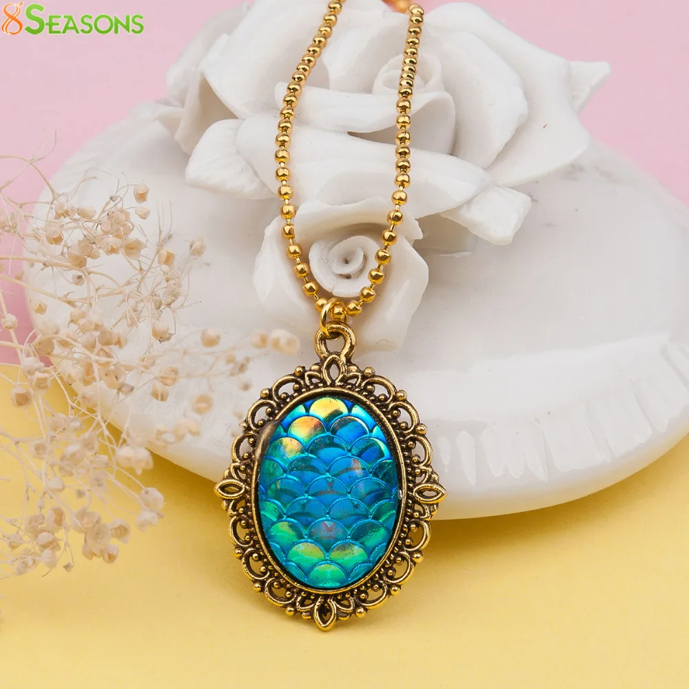8SEASONS Resin Mermaid Fish / Dragon Scale Necklace Gold Color Chain Blue AB Color Oval Pendant 47cm(18 4/8") long, 1 Piece
8SEASONS Resin Mermaid Fish / Dragon Scale Necklace Gold Color Chain Blue AB Color Oval Pendant 47cm(18 4/8") long, 1 Piece