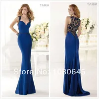 Vestidos De Fiesta 2014 Tarik Ediz Blue Lace Beads Mermaid Special Celebrity Evening Pageant Dresses Chiffon A1781