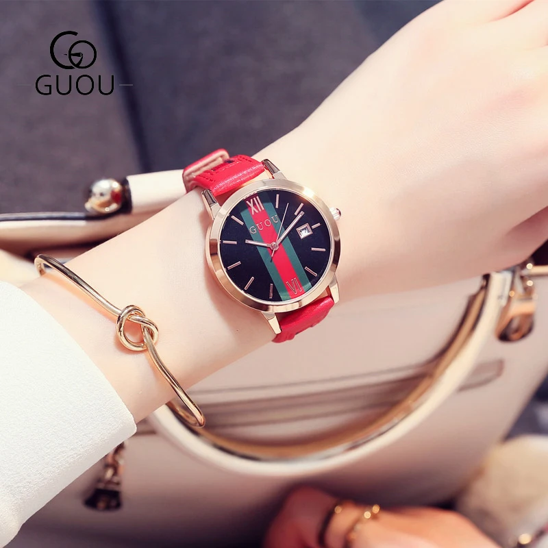 GUOU Simple Red Women Watch With Calendar Leather Strap Rose Gold Case Water Proof Female Clock Ladies Quartz Wristwatches 8082
GUOU Simple Red Women Watch With Calendar Leather Strap Rose Gold Case Water Proof Female Clock Ladies Quartz Wristwatches 8082