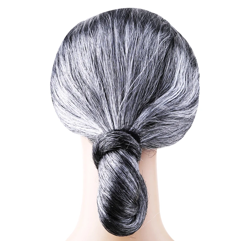 1*Old Lady Grandma Cosplay Costume Wig Hair Grandmother Masquerade Fresh Bun Wig