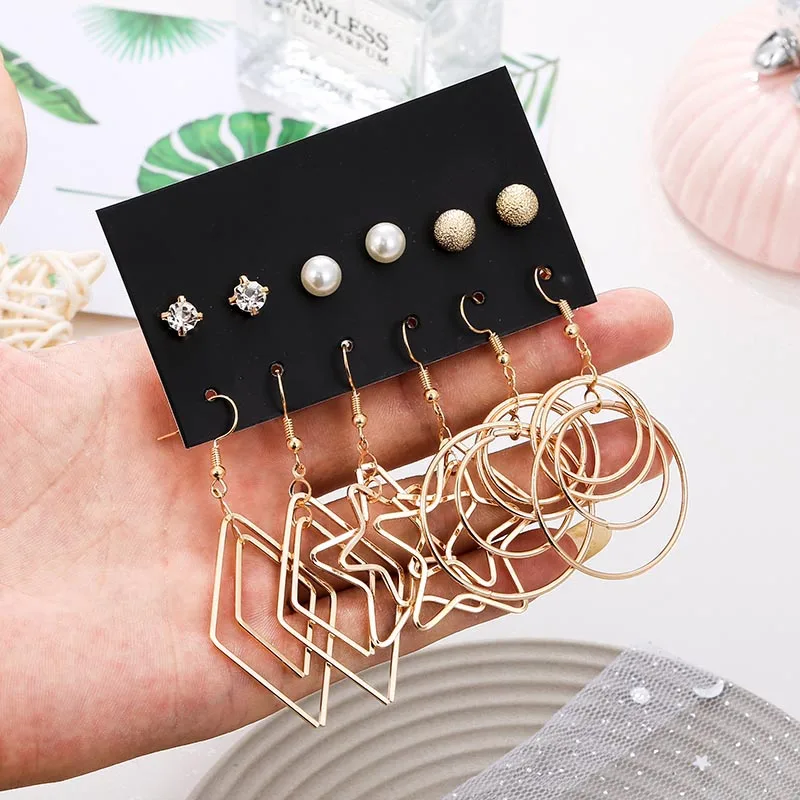 6 pairs/set golden statement geometric hanging dangle drop earrings trendy simulated pearl crystal earrings set for women girl
6 pairs/set golden statement geometric hanging dangle drop earrings trendy simulated pearl crystal earrings set for women girl