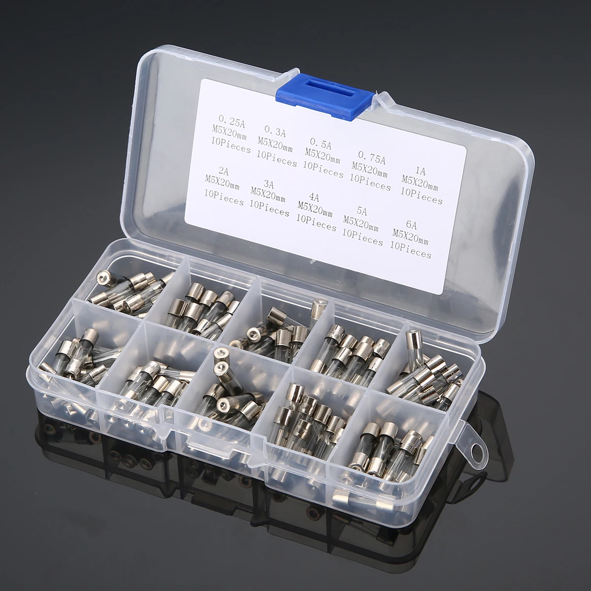 100pcs Assorted Quick Blow Glass Tube Fuses Set M5x20mm 0.25/0.3/0.5/0.75/1/2/3/4/5/6A with Box
100pcs Assorted Quick Blow Glass Tube Fuses Set M5x20mm 0.25/0.3/0.5/0.75/1/2/3/4/5/6A with Box