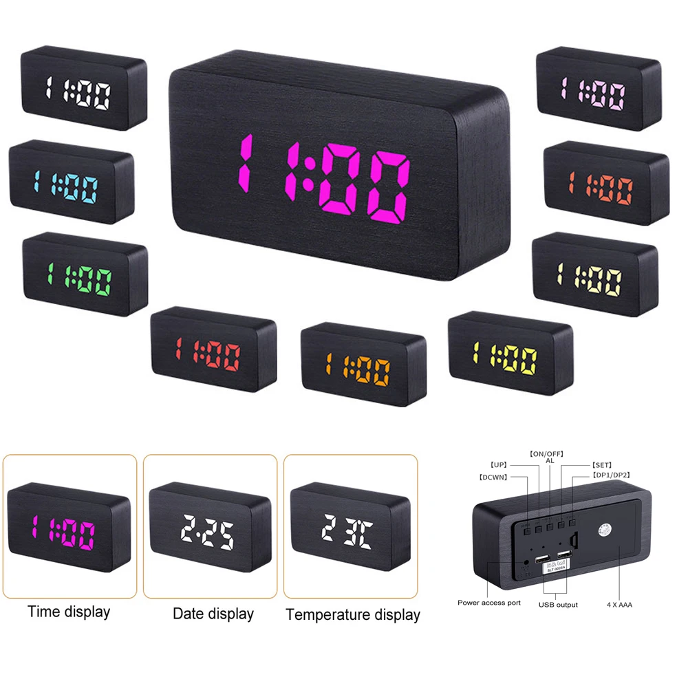1Pcs Wooden Alarm Clock with Charging Head Wood LED Digital Clock Snooze Function for Bedroom Office Home
1Pcs Wooden Alarm Clock with Charging Head Wood LED Digital Clock Snooze Function for Bedroom Office Home